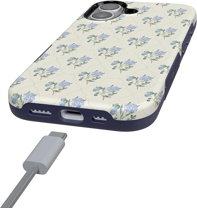 Casely iPhone 17 Case | Vintage Garden | Blue Hydrangea | Compatible with MagSafe | Bold Protective Design