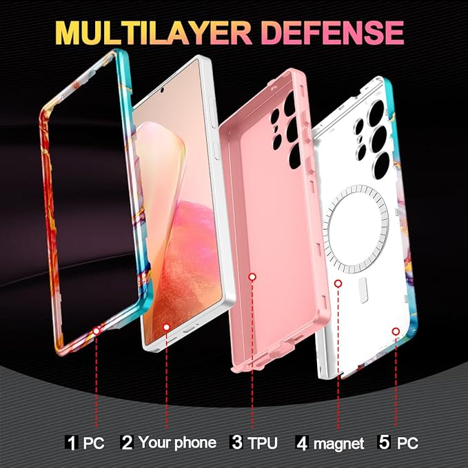 Casetego for Galaxy S25 Ultra Case,Compatible with MagSafe,[Military Grade Drop Test] Full Body Protection Slim Shockproof Rugged Marble Women Case for Samsung Galaxy S25 Ultra 6.9 inch,Rose Gold