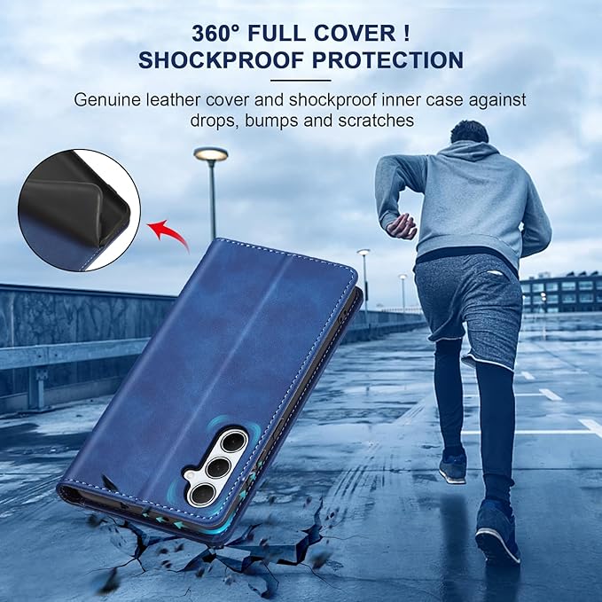 Jasonyu Flip Wallet Case for Samsung Galaxy A35,Leather Magnetic Folio Cover with Card Holder,Kickstand - TPU Shockproof Durable Protective Phone Case,Blue