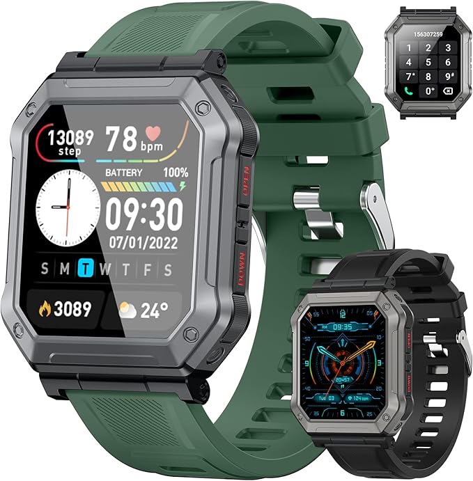 Smart Watch for Men Fitness Tracker: Military Smart Watches for Men Digital Mens Watches Make/Answer Call Running Waterproof Smartwatch Android Phones iPhone Samsung Compatible Heart Rate Monitor