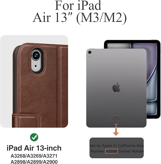 auaua Case for iPad Air 13 inch (M3/M2) 2025/2024, with Pencil Holder and Pocket, Multiple Viewing Angles, Magnetic Closure, Auto Sleep/Wake (Brown)