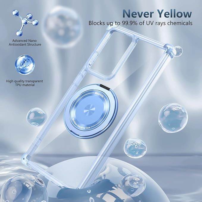 for Samsung Galaxy Note 20 Ultra Case Magnetic Compatible with MagSafe,with 1 Tempered Glass Screen Protector,Built-in 360°Kickstand Ring Military Grade Shockproof Heavy Duty Protection Blue