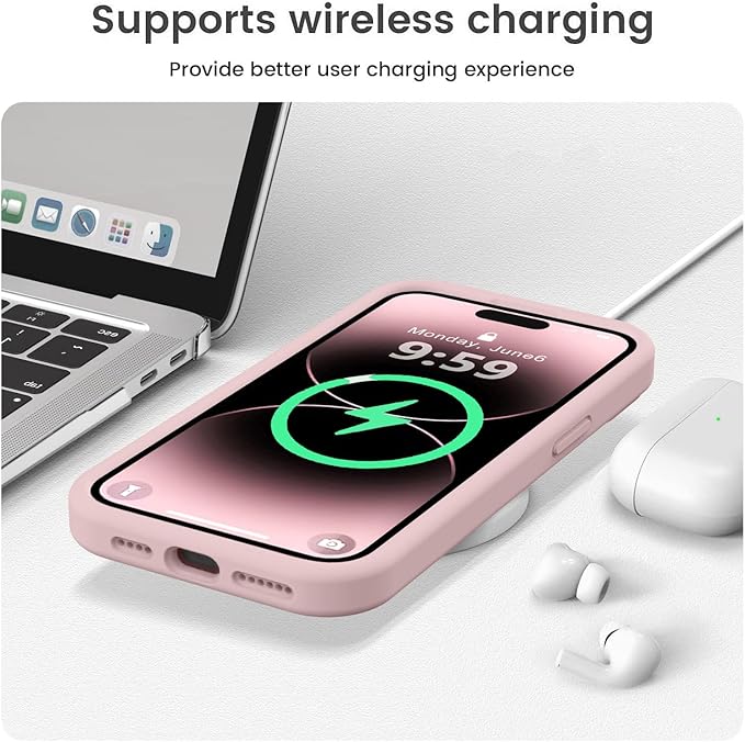 Vooii Compatible with iPhone 14 Pro Case, Liquid Silicone Upgrade [Camera Protection] [Soft Anti-Scratch Microfiber Lining] Shockproof Phone Case for iPhone 14 Pro 6.1 inch - Pink Sand