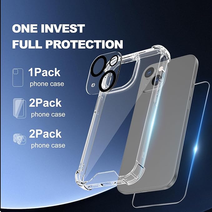 for iPhone 15 Case Clear - 5-in-1 Camera Lens and Glass Screen Protector