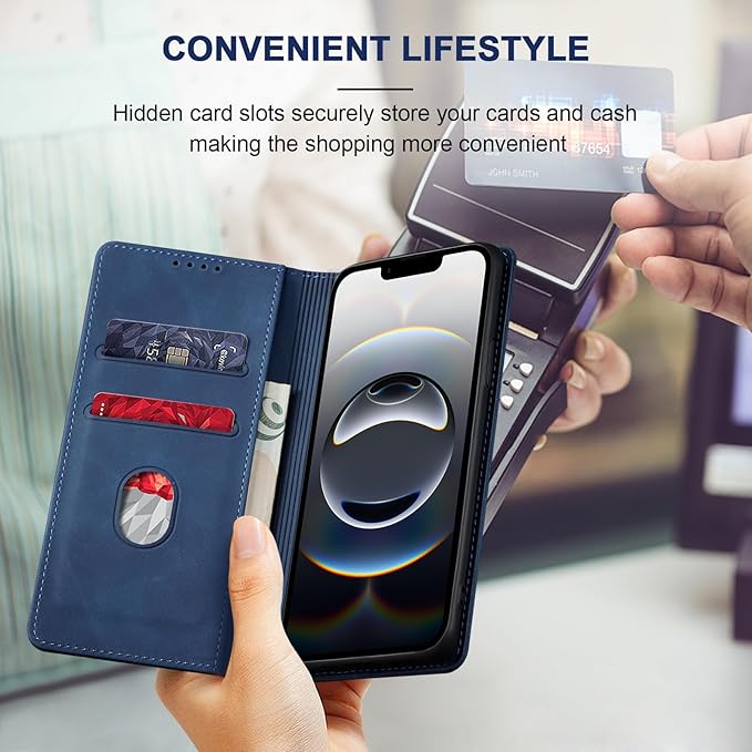 Jasonyu Flip Wallet Case for iPhone 16E,Leather Magnetic Folio Cover with Card Holder,Kickstand - TPU Shockproof Durable Protective Phone Case,Blue