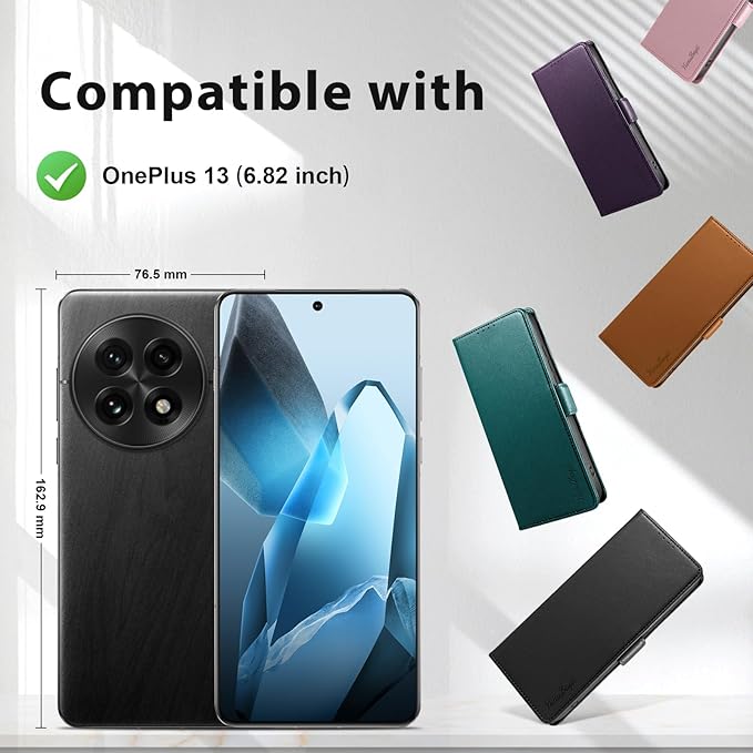 Wallet Flip Case for OnePlus 13 5G - [RFID Blocking] Luxury PU Leather Card Holder Magnetic Phone Cover with Kickstand,Shockproof Protective Case,Black