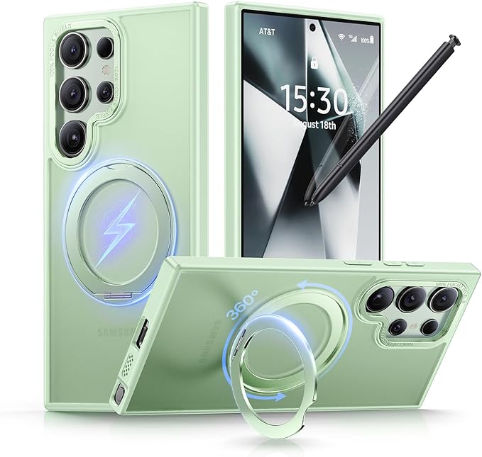 QTlier Phone case for Galaxy S24 Ultra- 360 Rotatable Magnetic Ring Stand, Military-Grade Protection, Raised Camera Frame