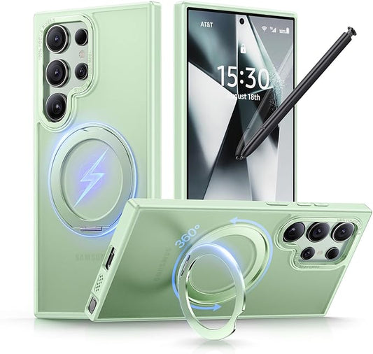 QTlier Phone case for Galaxy S24 Ultra- 360 Rotatable Magnetic Ring Stand, Military-Grade Protection, Raised Camera Frame