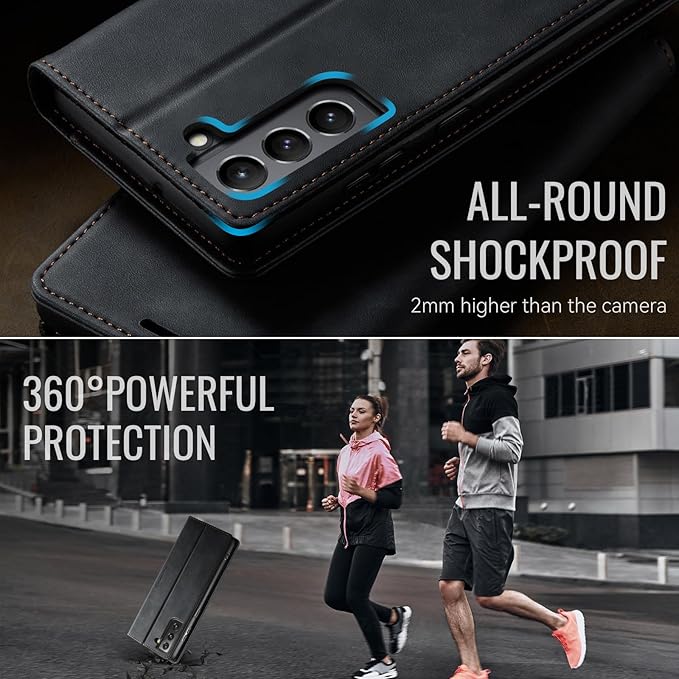 Wallet Case for Samsung Galaxy S21 FE Leather Wallet Flip Cover with Card Holder, Kickstand, Magnetic Closure, RFID Blocking TPU Shockproof Phone Case Compatible with S21 FE, Black