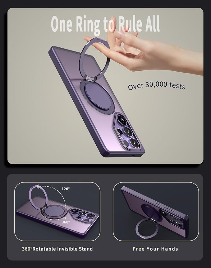 Magnetic Stand Case for Samsung Galaxy S25 Ultra [with 2 Tempered Glass Film] [360° Rotation Magnetic Stand] [Compatible with Magsafe] Military-Grade Drop Protection Case, Purple
