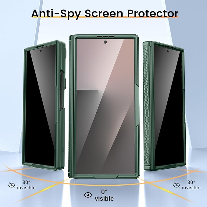 VEGO for Samsung Galaxy Z Fold 7 Case with Hinge Protection, Full-Body Case Built-in Privacy Screen Protector & Slide Camera Cover & Rotat Ring Stand Shockproof Hard Phone Case for Galaxy Fold 7-Green