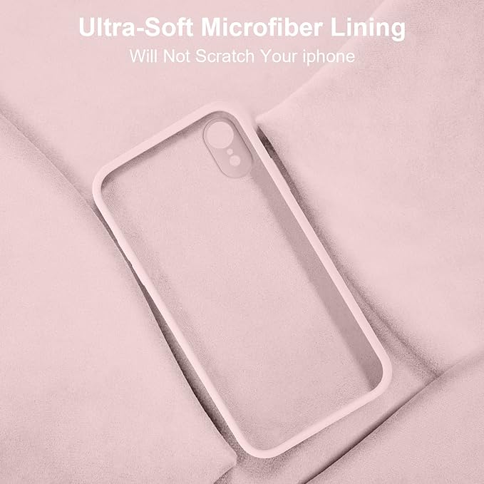 Vooii Compatible with iPhone XR Case, Upgraded Liquid Silicone with [Flat Edges] [Camera Protection] [Soft Anti-Scratch Microfiber Lining] Phone Case for iPhone 10 XR 6.1 inch - Chalk Pink