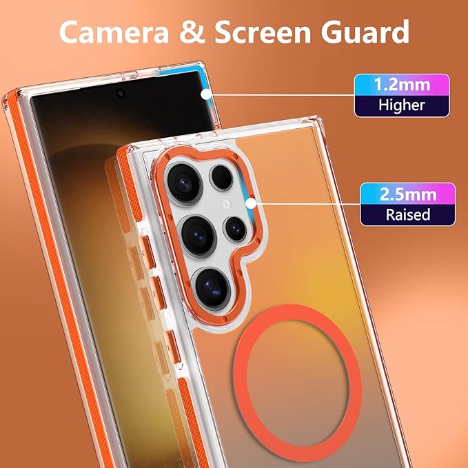 MOWIME Magnetic Case for Samsung Galaxy S23 Ultra [Compatible with Magsafe] [Cute Fashion Fluorescent Design] [1 Screen Protector] Slim Translucent Matte Case for Galaxy S23 Ultra 6.8", Orange