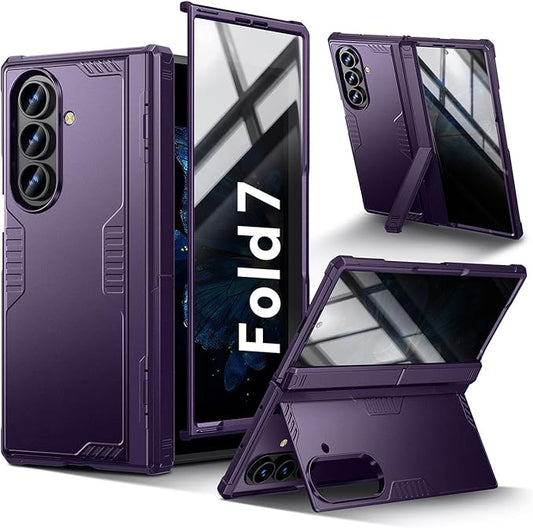 for Samsung Galaxy Z-Fold-7 Case: Military Shockproof Rugged Hinge [Dual-Stand] Privacy Screen Protector [Anti Spy] [Anti-Scratch] Silicone Women Men Cover for ZFold 7 5G 2025 (Purple)