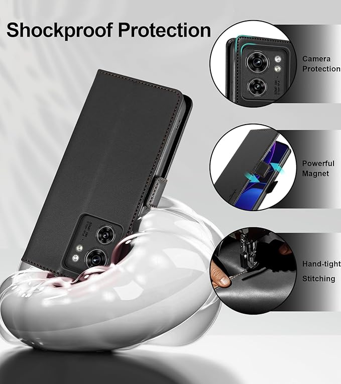 Wallet Flip Case for Motorola Edge (2023) - [RFID Blocking] Luxury PU Leather Card Holder Magnetic Phone Cover with Kickstand,Shockproof Protective Case,Black