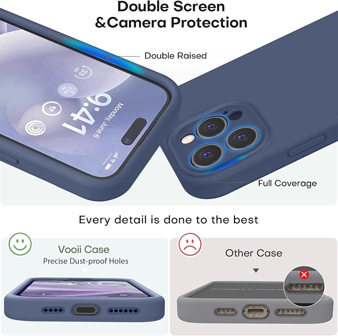 Vooii Compatible with iPhone 15 Pro Max Case, Upgraded Premium Silicone, [Camera Protection] [Soft Anti-Scratch Microfiber Lining] Shockproof Phone Case for iPhone 15 Pro Max 6.7 inch - Navy Blue