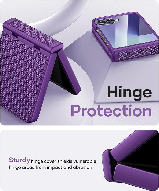 Vihibii for Samsung Galaxy Z Flip 7 Slim Case with Rugged Hinge Protection & Outer Screen Protector & Non-Slip Texture, Shockproof Durable Phone Case Cover for Samsung Z Flip 7 5G 2025, Dark Purple
