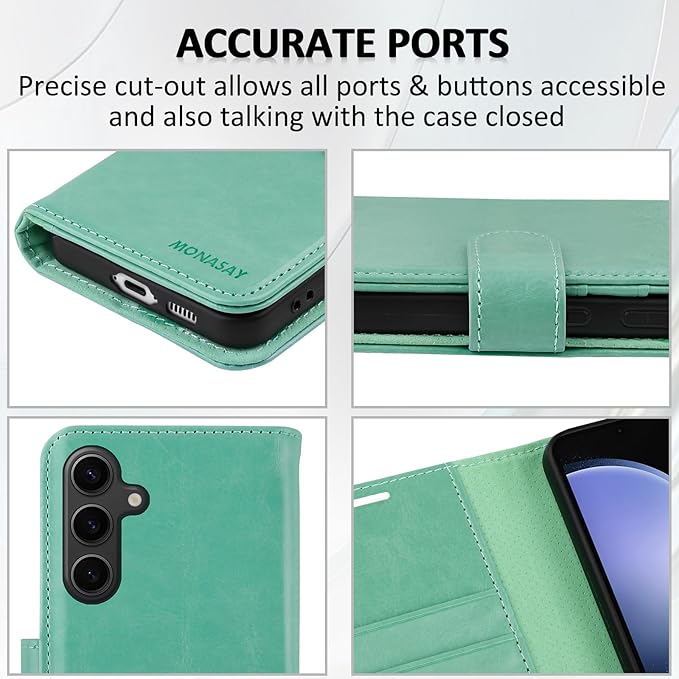 MONASAY Wallet Case Fit for Samsung Galaxy S23 FE 6.4 inch 5G,[RFID Blocking] Flip Folio Leather Cell Phone Cover with Credit Card Holder, Mint