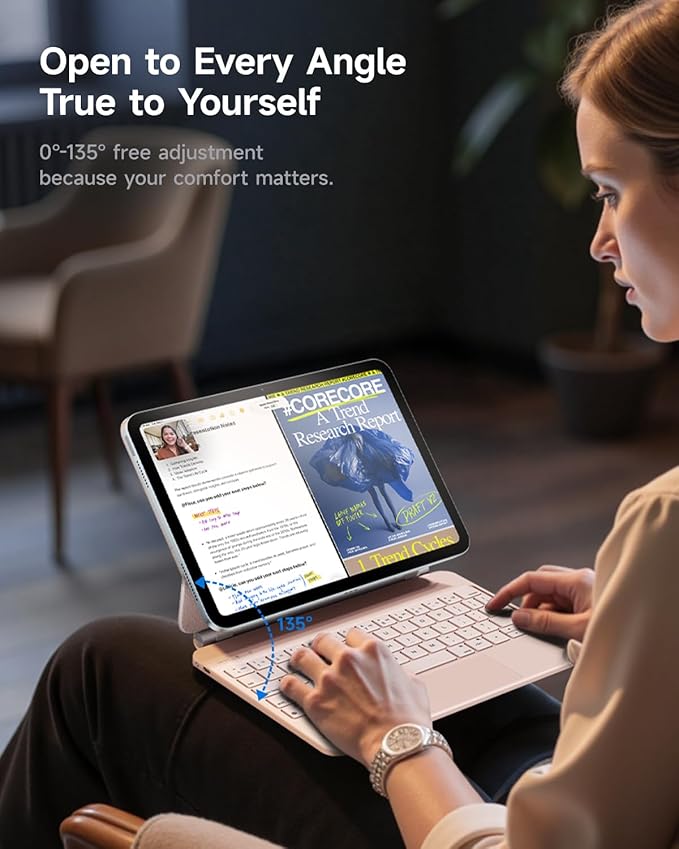 HOU Keyboard Case for iPad A16 11/10, Magnetic Magic-Stand, Floating Design, Durable Spindles, Multi-Touch Trackpad, 7 Colors Backlit, Stain Resistant PU, Bluetooth