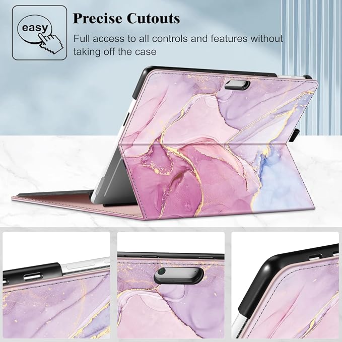Fintie Case for 13 Inch Microsoft Surface Pro 11/10/9 - Multiple Angle Viewing Portfolio Business Cover with Pocket & Stylus Holder, Compatible with Type Cover Keyboard, Glitter Marble