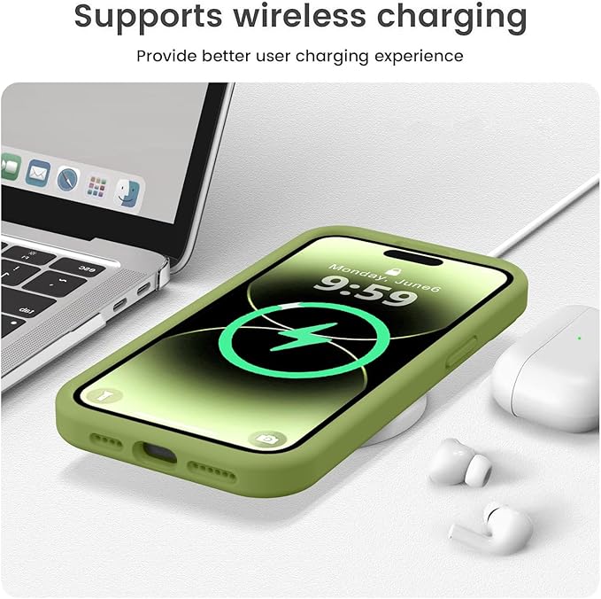 Vooii Compatible with iPhone 14 Pro Case, Liquid Silicone Upgrade [Camera Protection] [Soft Anti-Scratch Microfiber Lining] Shockproof Phone Case for iPhone 14 Pro 6.1 inch - Cedar Green