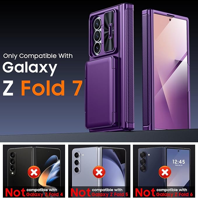 for Samsung Galaxy Z Fold 7 Case Wallet RFID [Cards Holder][Camera Cover][Kickstand] Full Body Shockproof Silicone Protective Phone Case for Galaxy Z Fold 7 Case(Purple)