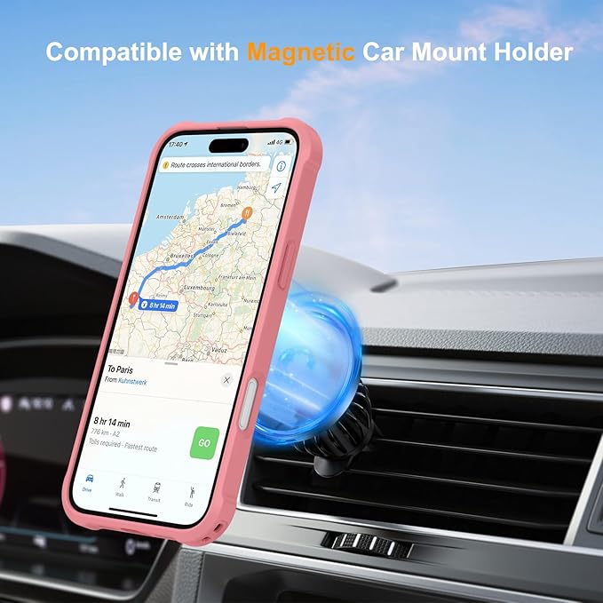 Compatible with iPhone 16 Case with Invisible Magnetic Ring Stand [Compatible with Magnetic] [Military Drop Protection] Shockproof Slim Hard Back Soft Edge Case 6.1 Inch, Pink