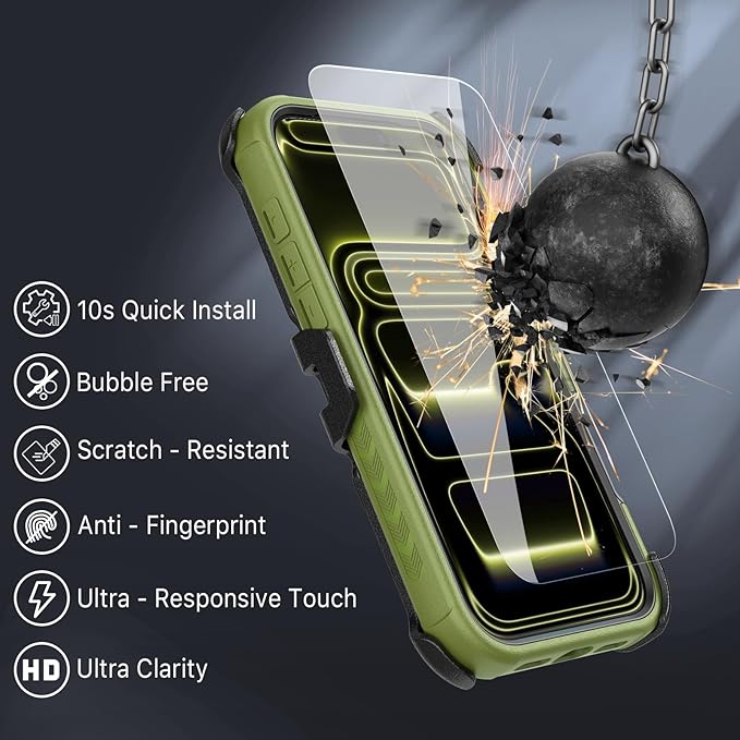 M MYBAT PRO for iPhone 17 Pro Case with Belt Clip Holster, [Compatible with Magsafe] w/Screen Protector, Anti-Drop,Shockproof, w 360°Rotating Kickstand,Heavy Duty Protection (Army Green)