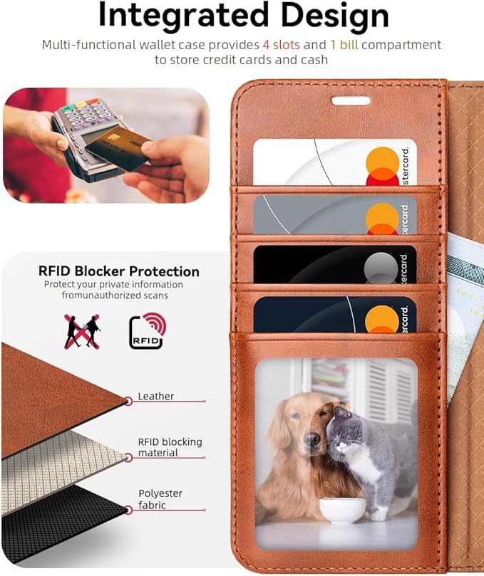 OCASE Compatible with Galaxy S25 FE Wallet Case, PU Leather Flip Folio Case with Card Holders RFID Blocking Kickstand [Shockproof TPU Inner Shell] Protective Phone Cover 2025, Brown