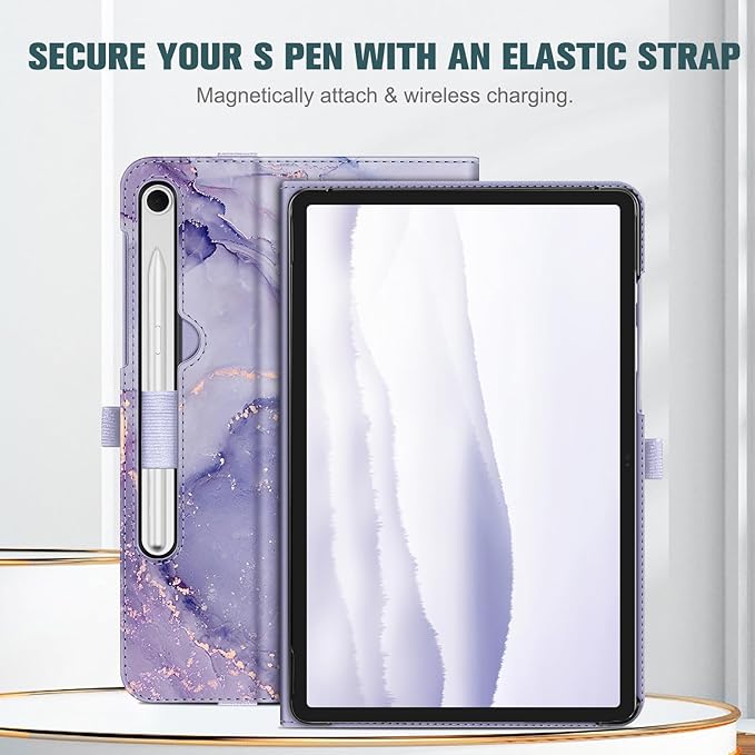 Fintie Case for Samsung Galaxy Tab S10 Lite/ S10 FE/ S9 FE 5G 10.9 Inch/Tab S9 11 Inch with S Pen Holder, Multi-Angle Viewing Protective Cover with Pocket, Auto Sleep/Wake, Lilac Marble