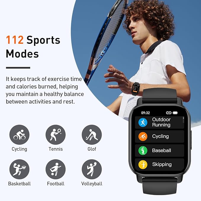 Smart Watch for Men Women, 1.85" HD Touchscreen Fitness Tracker with Bluetooth Calling, Fitness Watch with 24/7 Heart Rate/Sleep Monitor, 120+ Sports Modes, IP68 Waterproof Smartwatch for Android iOS