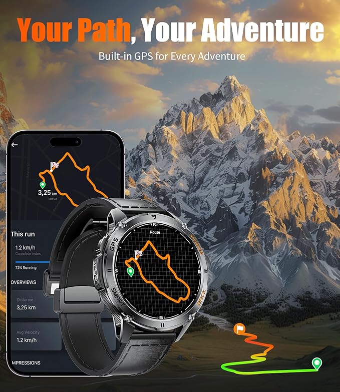 GPS Smart Watch for Men with LED Flashlight, 530mAh Extra Large Battery, 1.43'' AMOLED Military Smartwatch Answer/Make Call with Heart Rate SpO2 Sleep Monitor for Android iOS Black