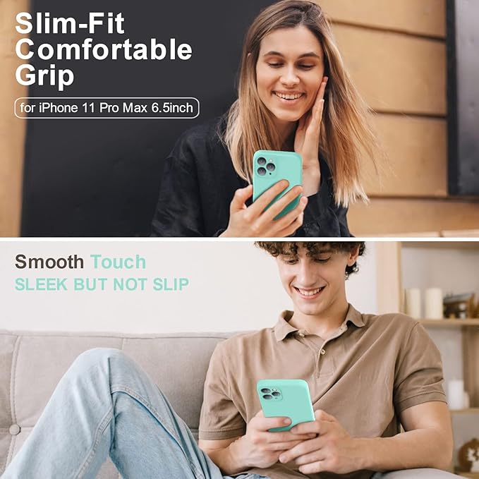 Vooii Compatible with iPhone 11 Pro Max Case, Upgraded Liquid Silicone with [Flat Edges] [Camera Protection] [Soft Anti-Scratch Microfiber Lining] Phone Case for iPhone 11 Pro Max - Sea Blue