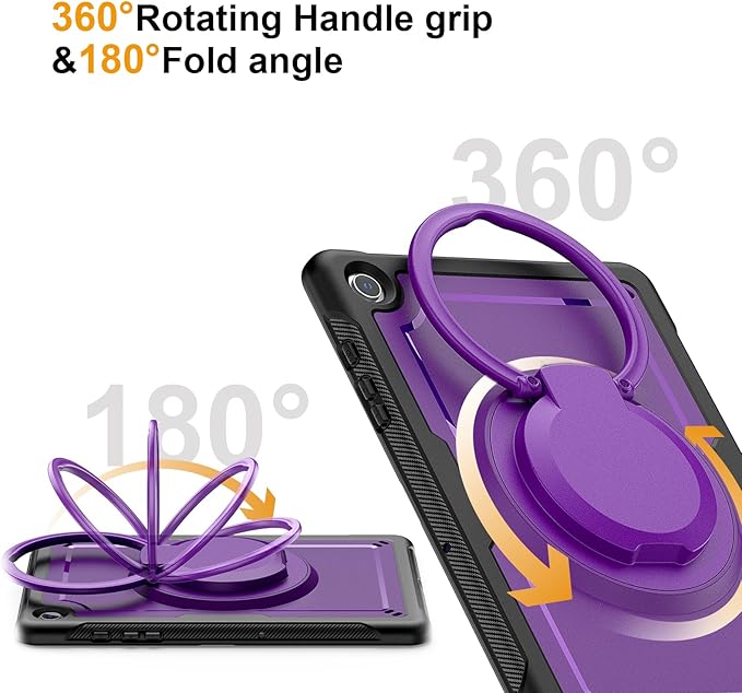 Case for Samsung Galaxy Tab A9 Plus/ A9+ 11 Inch 2023, Lightweight Shockproof Drop-Proof Case, 360° Rotating Handle Stand, Adjustable Shoulder Strap& Pencil Holder (Purple)