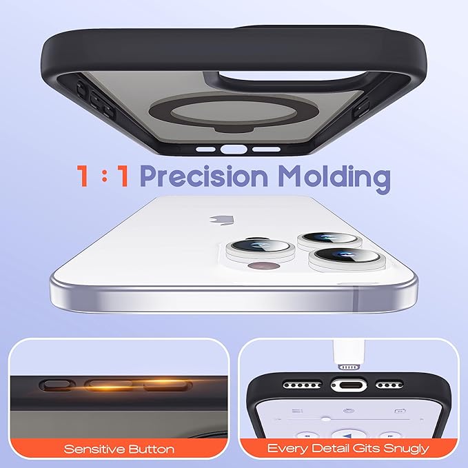 Designed for iPhone 15 Pro Case with Magnetic Ring Stand [Compatible with Mag-Safe] [Military Drop Protection] Shockproof Translucent Phone Cover 6.1" for Women Men,Black