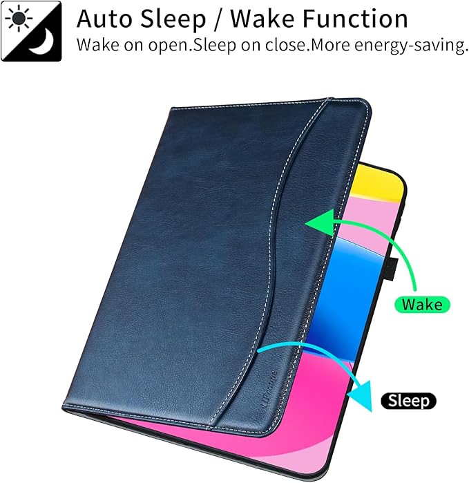 HFcoupe Case for iPad a16 11th Generation 11 Inch 2025, Book Style iPad Gen 10 Case 2022 10.9-inch, Auto Wake/Sleep Cover Stand Protective Folio with Pocket & Magnetic Closure, Navy