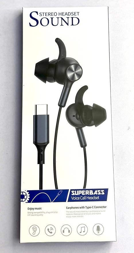 APETOO Wired Ear Buds Running USB-C Headphone w/Anti Fall/Hurt Wingtips for Outdoor/Indoor, Hands-Free Call, Pure Stereo Bass, Noise Isolating in-Ear Earbuds for iPhone 17 16/iPad/Galaxy S25/Android