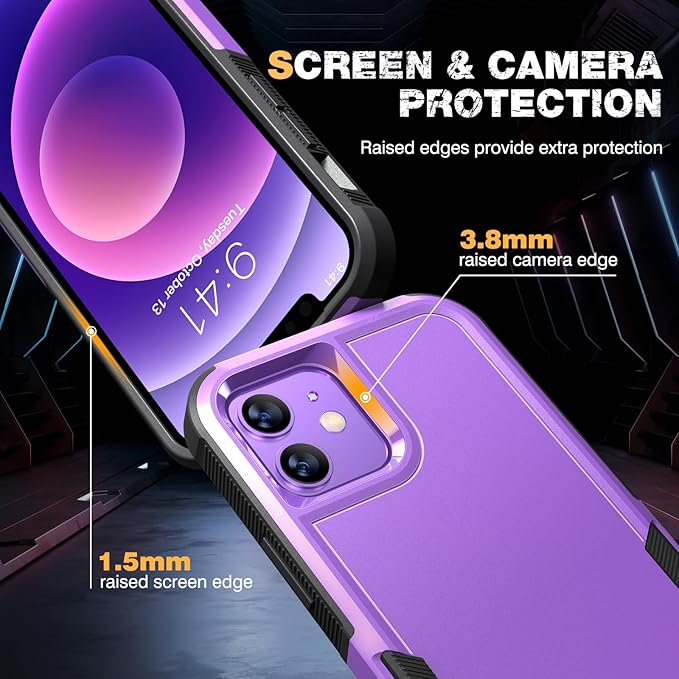 Diaclara Designed for iPhone 12 Case/iPhone 12 Pro Case, [with Privacy Screen Protector] [Anti Spy] [Military Grade Drop Protection] Heavy Duty Full-Body Shockproof Phone Case, Purple