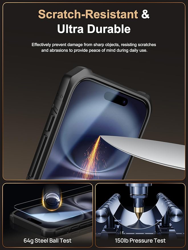 Vihibii for iPhone 16 Case with [2X Screen Protector], Built-in Card Holder (4 Cards), [RFID Blocking] & Slide Camera Cover & Tempered Glass Films, Rugged Wallet Case for 16 6.1" 2024, Black