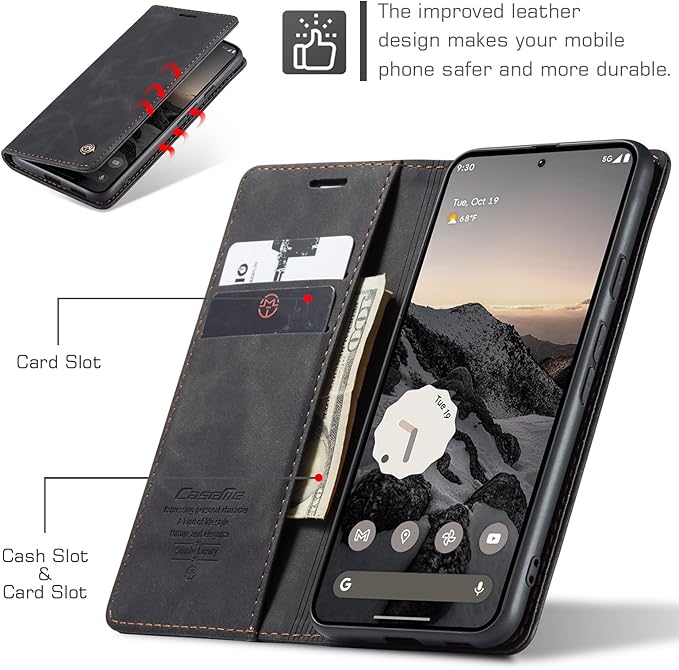 for Google Pixel 9a Case, Flip Wallet Leather Case with Card Holder Magnetic Closure Shockproof Kickstand Protective Phone Cases Cover for Pixel 9a, Black