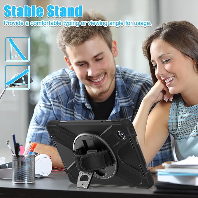 TSQQST Case for Lenovo Tab M11 (TB330FU/TB330XU) with Rotating Stand+Hand Strap | Military Grade Heavy Duty Rugged Protective Case for Tab K11 LTE 2024/ Lenovo Xiaoxin Pad 2024 (TB331FC) | Black