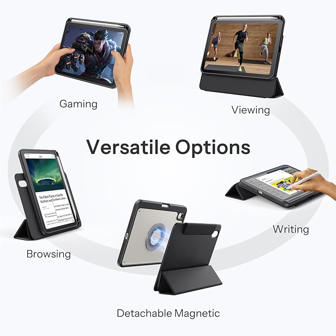 SPARIN Case for iPad mini 7 A17 Pro 2024/iPad Mini 6 2021 8.3 Inch, Detachable Magnetic Cover, Portrait/Landscape Stand with Pencil Holder, Support Auto Wake/Sleep (Black)