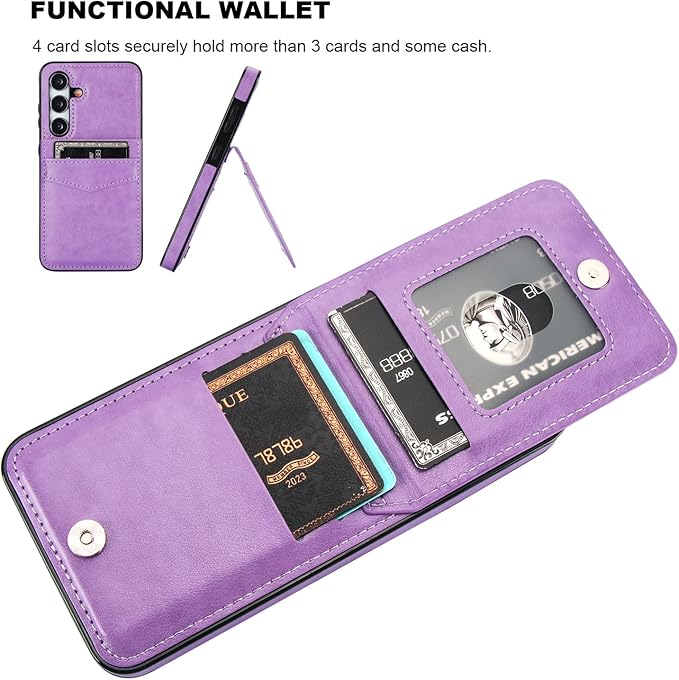 KIHUWEY for Samsung Galaxy S24 Case Wallet with Credit Card Holder, Flip Premium Leather Magnetic Clasp Kickstand Heavy Duty Protective Cover for Samsung Galaxy S24 6.2" (Purple)