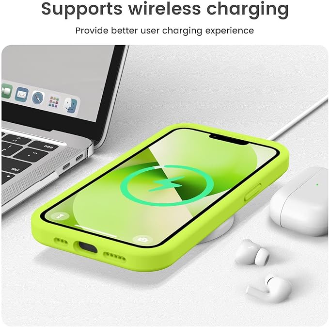 Vooii Compatible with iPhone 13 Case, Liquid Silicone Upgrade [Camera Protection] [Soft Anti-Scratch Microfiber Lining] Shockproof Phone Case for iPhone 13 6.1 inch - Fluorescent Green