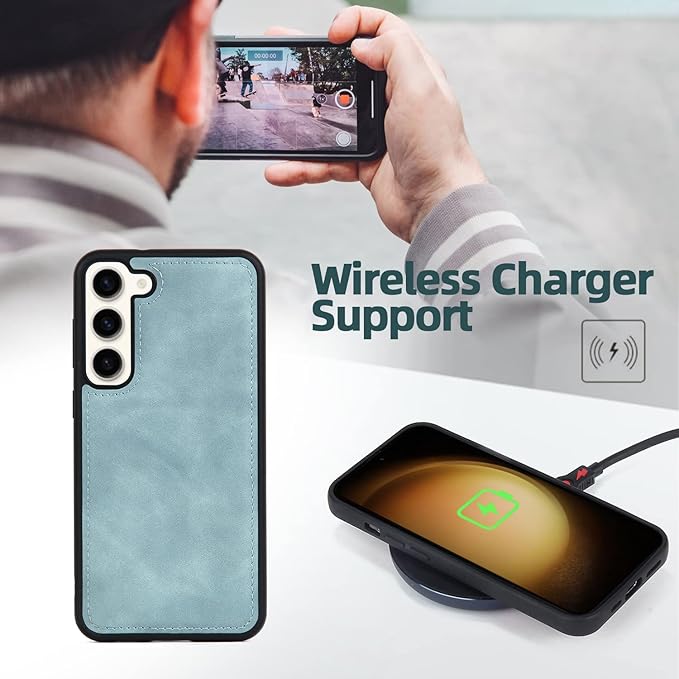 TwoHead for Samsung Galaxy S23 Plus Wallet Case with Card Holder & Detachable Magnetic Phone Case for Galaxy S23 + 6.6 in PU Leather Phone Case Wallet (Dream Blue)