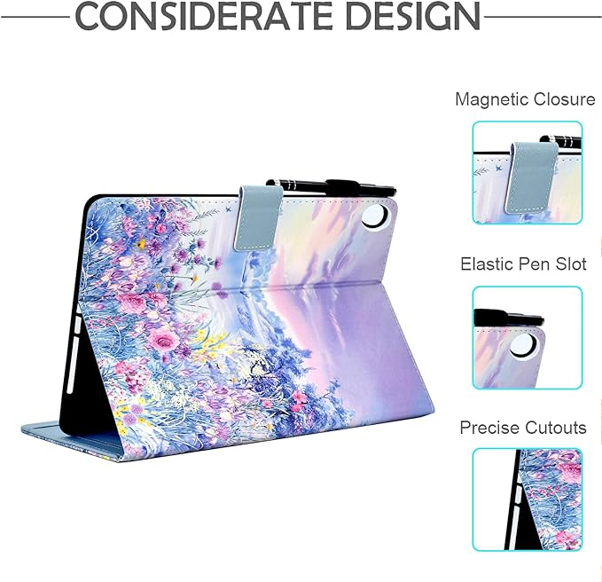 Case for Galaxy Tab A9+/A9 Plus 11 Inch 2023 (SM-X210/X216/X218), Funut PU Leather Folio Cover Multi-Angle Stand with Auto Wake/Sleep Case for Samsung Galaxy Tab A9 Plus/A9+ Tablet, Purple Flower Sea