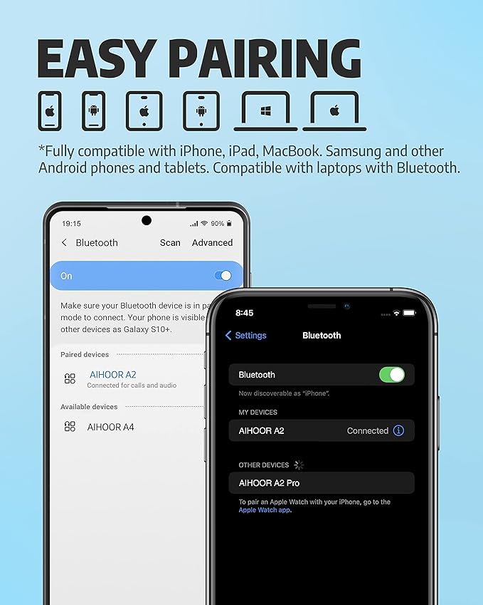 AIHOOR Wireless Earbuds for Music and Sports, Bluetooth 5.3 in-Ear Headphones with Extra Bass, Built-in Mic, Touch Control, USB Charging Case, 30hr Battery Earphones (Matte Black)