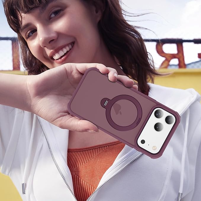 Compatible with iPhone 17 Pro Case with Invisible Magnetic 360°Spin Stand,Military-Grade Shockproof Protection [Compatible with Mag-Safe] Non-Slip Edge Translucent Case (6.3",Wine Red)