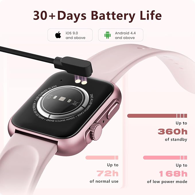 Smart Watch for Men Women, Bluetooth Call, 120+ Sports Modes, Sleep Tracking, Step & Calorie Counter, Water Resistant Smartwatch for Android iPhone (Pink)