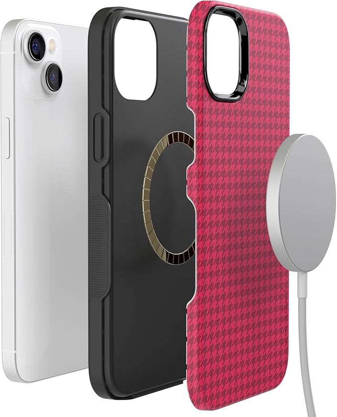Casely iPhone 14 Case | Best Dressed | Pink Houndstooth | Compatible with MagSafe | Bold Protective Design